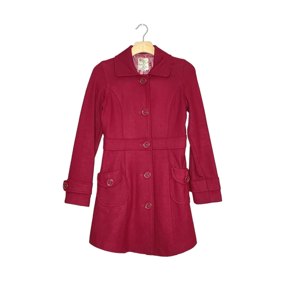 Anthropologie Brand Tulle Vintage Red Wool Blend Pea Coat